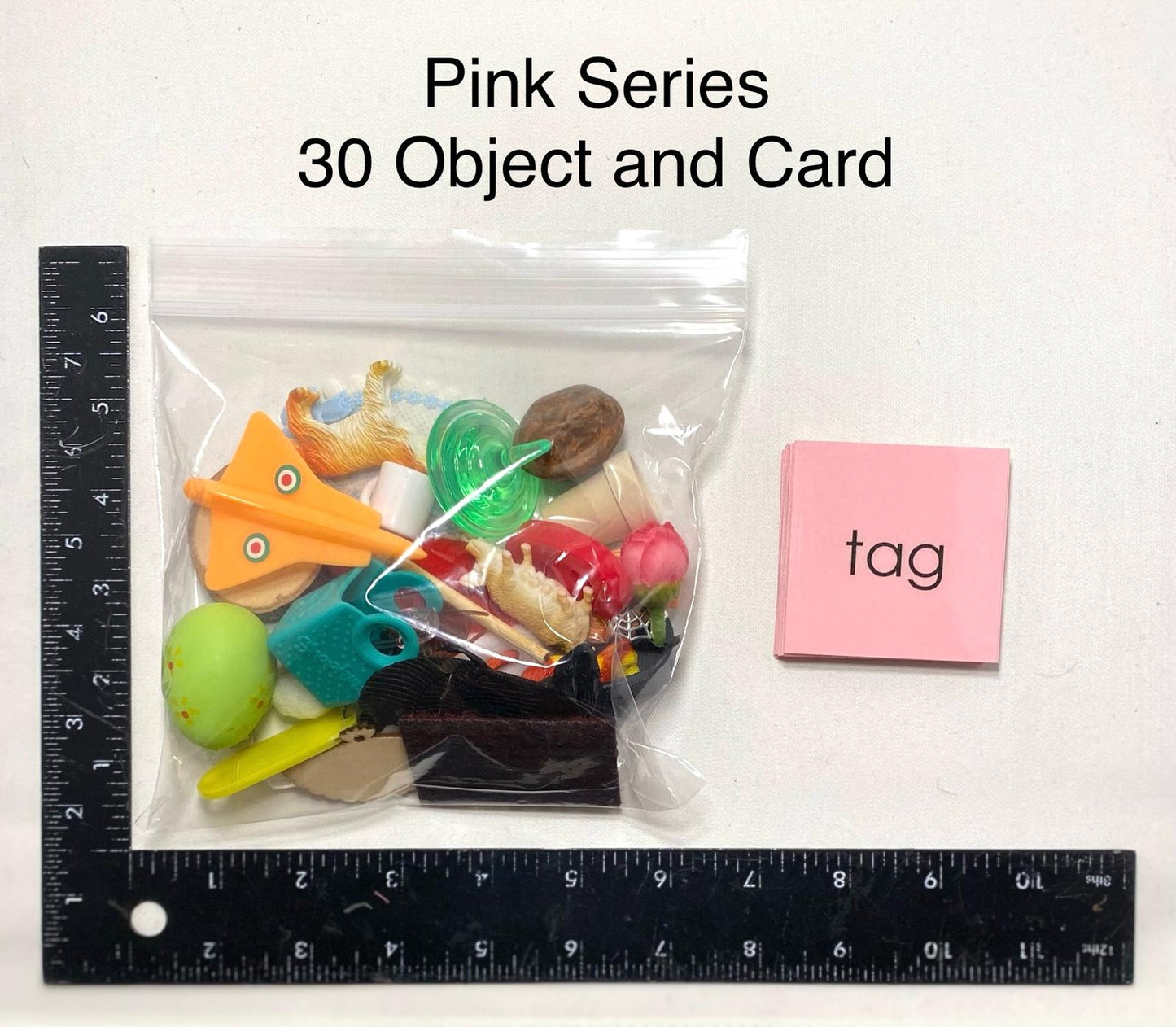 Montessori Pink Series 30 Phonetic Objects & Word Card Set